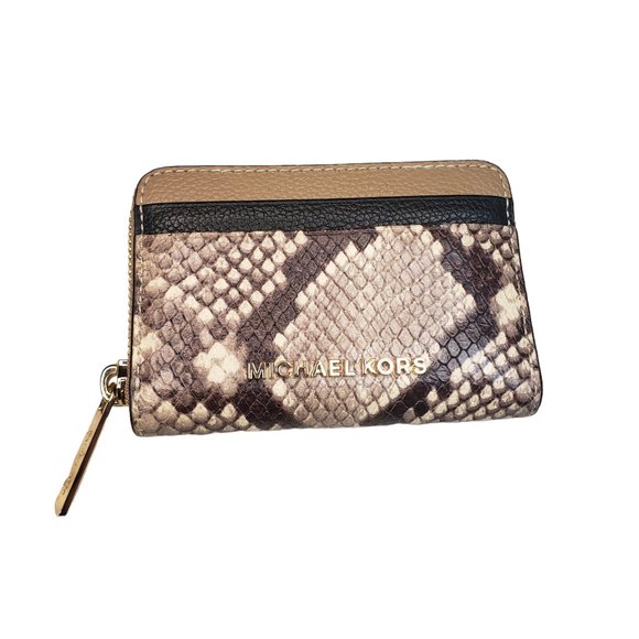 Michael Kors Jet Set Small Zip Card Case Snake Skin - Picture 1 of 8